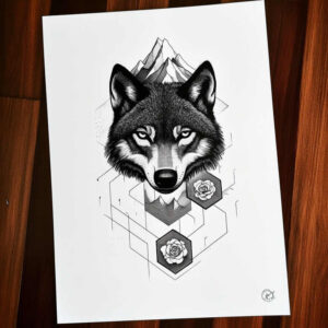 freedom-symbol-wolf-tattoo – tattoo design ideas free ai generated – neotraditional-refined-detail – for-lower-leg – Gallery: wolves-inkby-ai