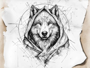 geometric-detail-wolf-tattoo – tattoo design ideas free ai generated – realism-shadow-realism – for-heel – Gallery: wolves-inkby-ai