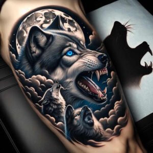 geometric-wolf-tattoo – tattoo design ideas free ai generated – realism-perfect-proportions – for-shoulder-blade – Gallery: wolves-inkby-ai