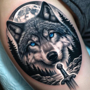 line-wolf-tattoo – tattoo design ideas free ai generated – neotraditional-vivid-detail – for-stomach – Gallery: wolves-inkby-ai