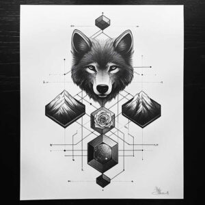 line-wolf-tattoo – tattoo design ideas free ai generated – realism-photo-like-tattoo – for-chest – Gallery: wolves-inkby-ai