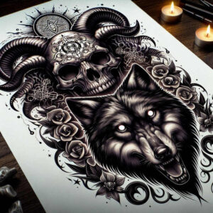 motion-wolf-tattoo – tattoo design ideas free ai generated – realism-fine-lines – for-lower-arm – Gallery: wolves-inkby-ai