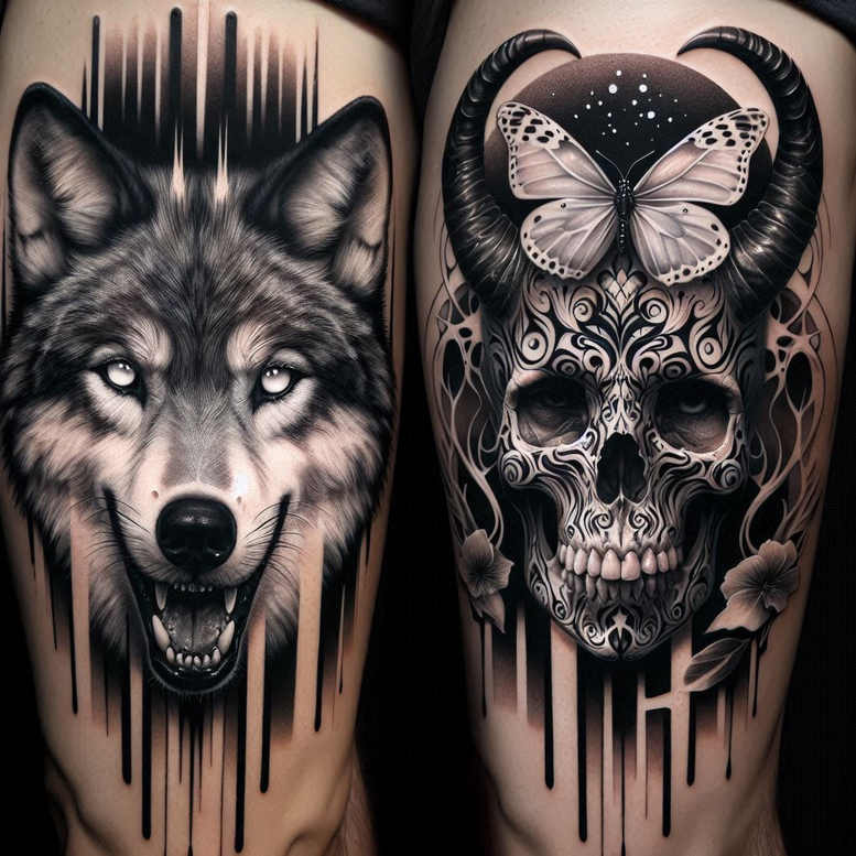 motion-wolf-tattoo – tattoo design ideas free ai generated – surrealism-enigmatic-visuals – for-triceps – Gallery: wolves-inkby-ai