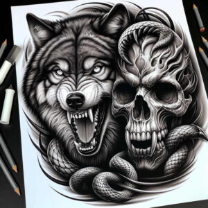 moving-wolf-tattoo – tattoo design ideas free ai generated – realism-tonal-depth – for-lower-arm – Gallery: wolves-inkby-ai