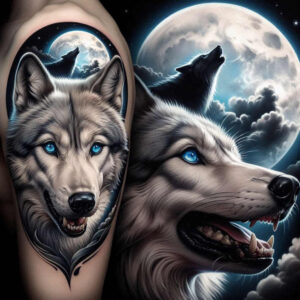 moving-wolf-tattoo – tattoo design ideas free ai generated – surrealism-psychedelic – for-biceps – Gallery: wolves-inkby-ai