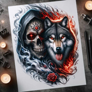 mystical-wolf-tattoo – tattoo design ideas free ai generated – realism-natural-look – for-stomach – Gallery: wolves-inkby-ai