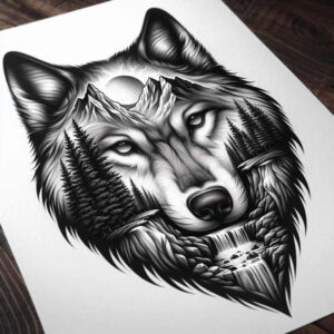natural-look-wolf-tattoo – tattoo design ideas free ai generated – realism-clean-background – for-back-of-neck – Gallery: wolves-inkby-ai