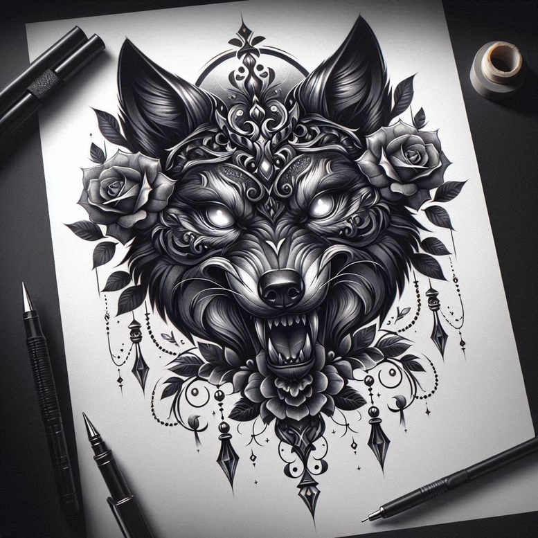 natural-look-wolf-tattoo – tattoo design ideas free ai generated – realism-high-resolution-tattoo – for-full-back – Gallery: wolves-inkby-ai