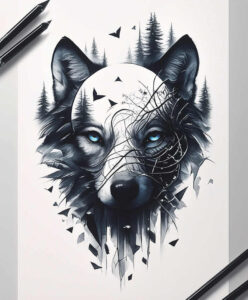 nature-motif-wolf-tattoo – tattoo design ideas free ai generated – neotraditional-classic-motifs – for-upper-back – Gallery: wolves-inkby-ai