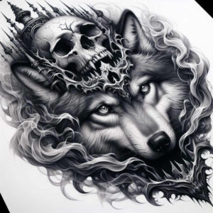 organic-line-wolf-tattoo – tattoo design ideas free ai generated – neotraditional-clean-contrast – for-foot – Gallery: wolves-inkby-ai