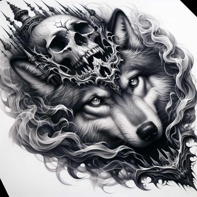 organic-line-wolf-tattoo – tattoo design ideas free ai generated – neotraditional-clean-contrast – for-foot – Gallery: wolves-inkby-ai