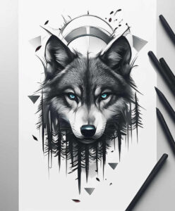 ornamental-detail-wolf-tattoo – tattoo design ideas free ai generated – neotraditional-rich-blacks – for-side – Gallery: wolves-inkby-ai