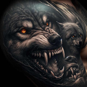 ornamental-detail-wolf-tattoo – tattoo design ideas free ai generated – surrealism-symbolic – for-temple – Gallery: wolves-inkby-ai