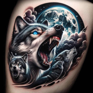perseverance-symbol-wolf-tattoo – tattoo design ideas free ai generated – realism-reflective-light – for-collarbone – Gallery: wolves-inkby-ai