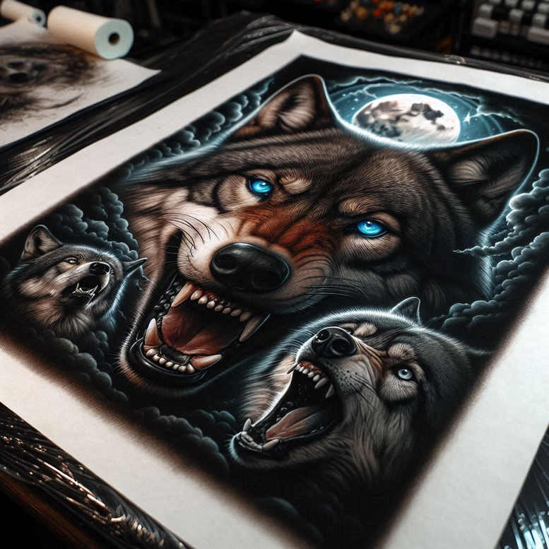 power-symbol-wolf-tattoo – tattoo design ideas free ai generated – neotraditional-dynamic-composition – for-neck – Gallery: wolves-inkby-ai