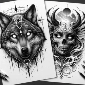 power-symbol-wolf-tattoo – tattoo design ideas free ai generated – realism-highlight-detail – for-ribs – Gallery: wolves-inkby-ai