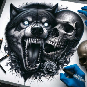 protection-motif-wolf-tattoo – tattoo design ideas free ai generated – neotraditional-bright-color – for-back-shoulder – Gallery: wolves-inkby-ai