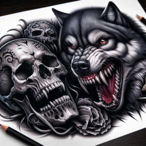 protection-motif-wolf-tattoo – tattoo design ideas free ai generated – surrealism-beyond-reality – for-wrist-side – Gallery: wolves-inkby-ai