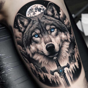 protection-motif-wolf-tattoo – tattoo design ideas free ai generated – surrealism-unconscious-imagery – for-foot – Gallery: wolves-inkby-ai
