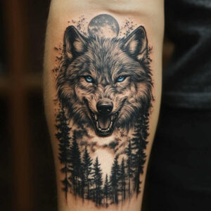 shaded-wolf-tattoo – tattoo design ideas free ai generated – realism-emotional-realism – for-shoulder-blade – Gallery: wolves-inkby-ai