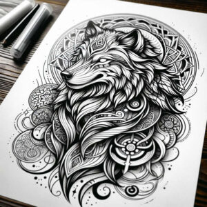 spiritual-motif-wolf-tattoo – tattoo design ideas free ai generated – surrealism-displaced-objects – for-wrist – Gallery: wolves-inkby-ai
