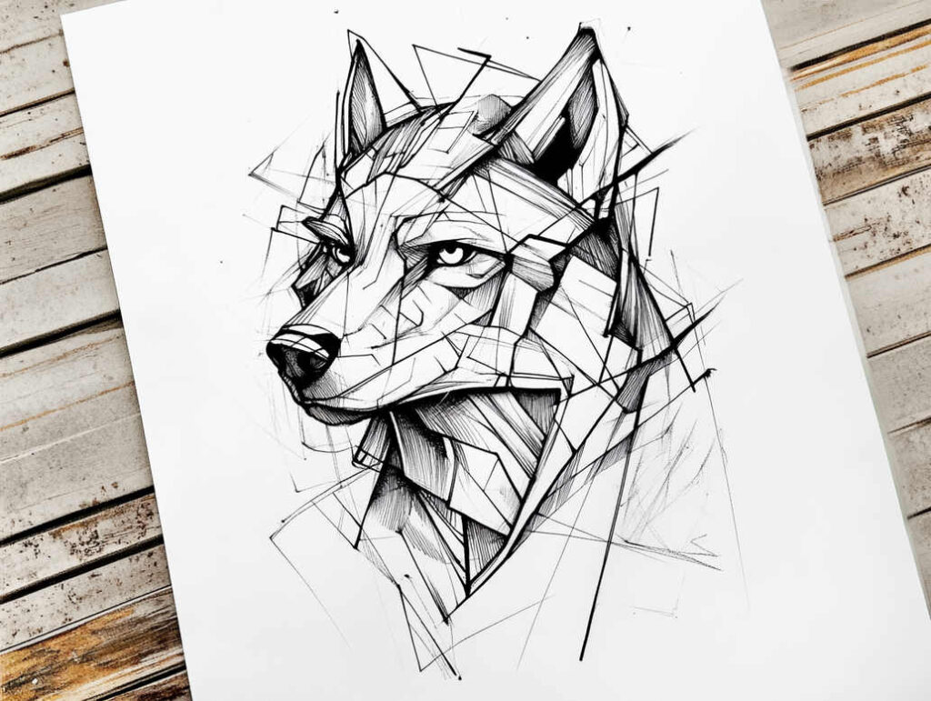 spiritual-motif-wolf-tattoo – tattoo design ideas free ai generated – surrealism-symbolic – for-upper-chest – Gallery: wolves-inkby-ai
