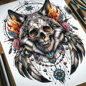 spiritual-wolf-tattoo-for-men – tattoo design ideas free ai generated – neotraditional-soft-blending – for-biceps – Gallery: wolves-inkby-ai