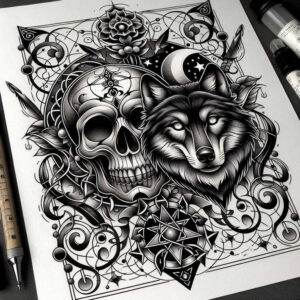 spiritual-wolf-tattoo-for-men – tattoo design ideas free ai generated – realism-textured-skin – for-ribs – Gallery: wolves-inkby-ai