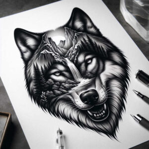 strength-motif-wolf-tattoo – tattoo design ideas free ai generated – neotraditional-dynamic-color – for-wrist – Gallery: wolves-inkby-ai