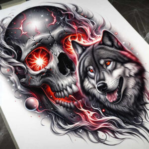 strength-motif-wolf-tattoo – tattoo design ideas free ai generated – surrealism-abstract-forms – for-side – Gallery: wolves-inkby-ai