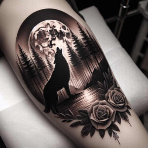 symbolic-meaning-wolf-tattoo – tattoo design ideas free ai generated – surrealism-juxtaposition – for-wrist – Gallery: wolves-inkby-ai