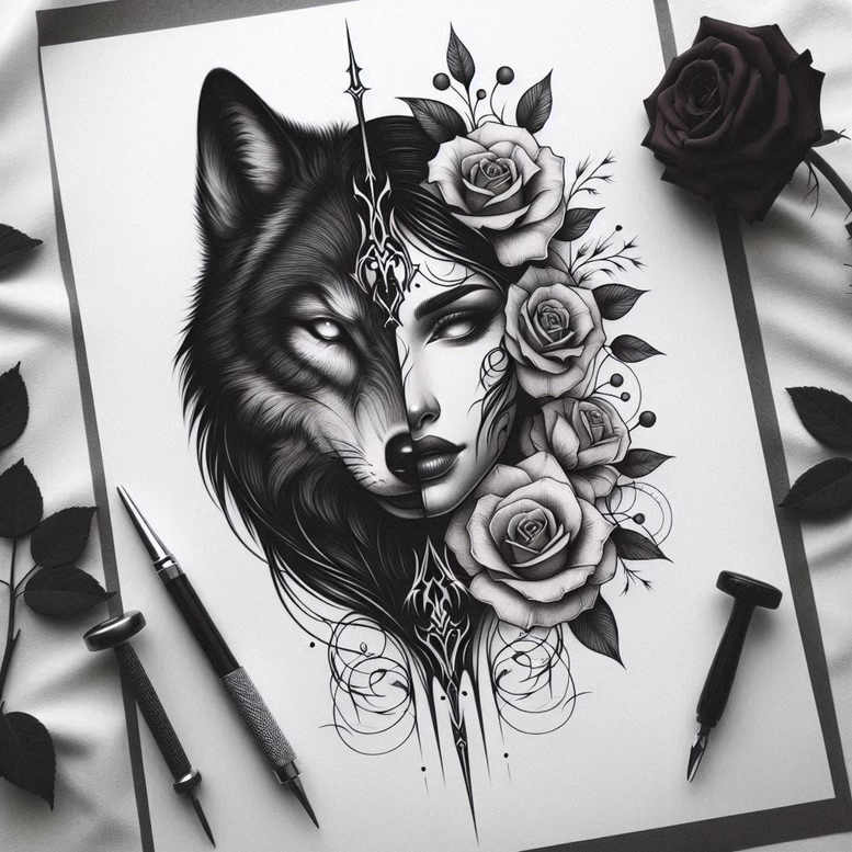 wolves tattoo design ideas Surrealism visionary alpha energy courage and power