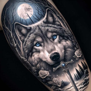 wolves tattoo design ideas Surrealism subconscious themes alpha energy for collarbone
