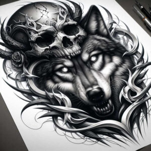 wolves tattoo design ideas Realim light and shadow play alpha energy for lower chest