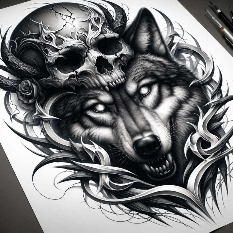 wolves tattoo design ideas Realim light and shadow play alpha energy for lower chest