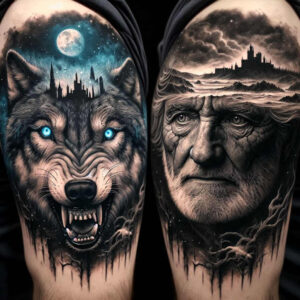 wolves tattoo design ideas Surrealism visual paradox alpha energy stands for courage