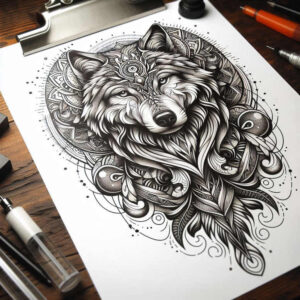 wolves tattoo design ideas Realism realistic color ancient guardian for back of neck