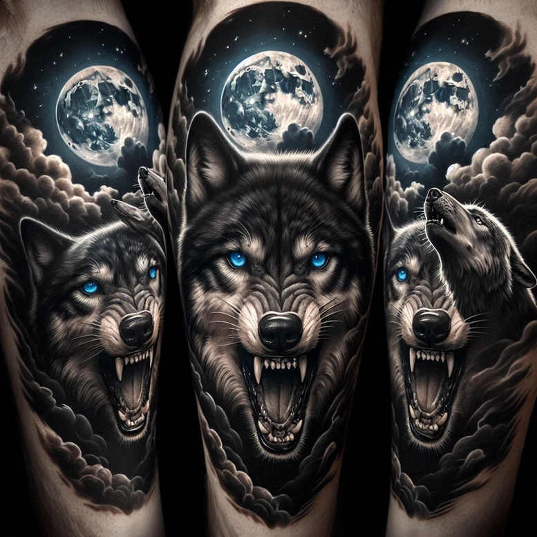 wolves tattoo design ideas Surrealism symbolism cold gaze embodying courage