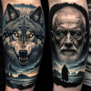 wolves tattoo design ideas refined detail cold gaze represents determination