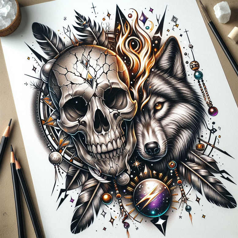 wolves tattoo design ideas Surrealism distorted reality cold gaze represents endurance