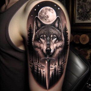 wolves tattoo design ideas soft shadows forest spirit for shin