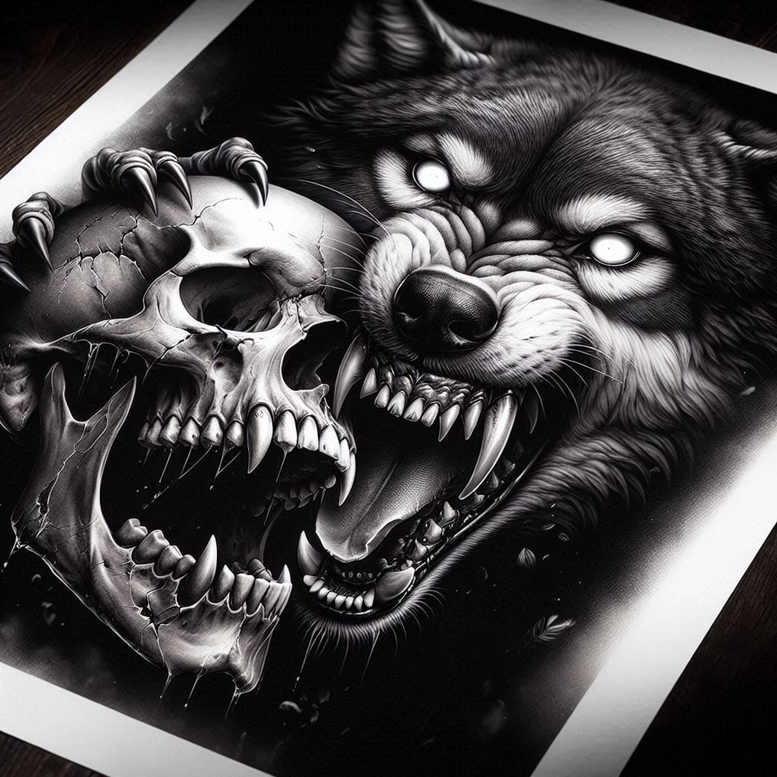 wolves tattoo design ideas Surrealism shadow play hunting presence resilience and power