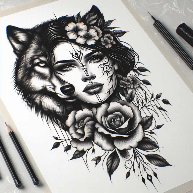 wolves tattoo design ideas Surrealism dreamlike lone hunter for neck