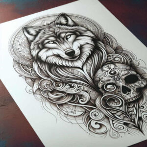 wolves tattoo design ideas Surrealism hyperreal moon howler for palm