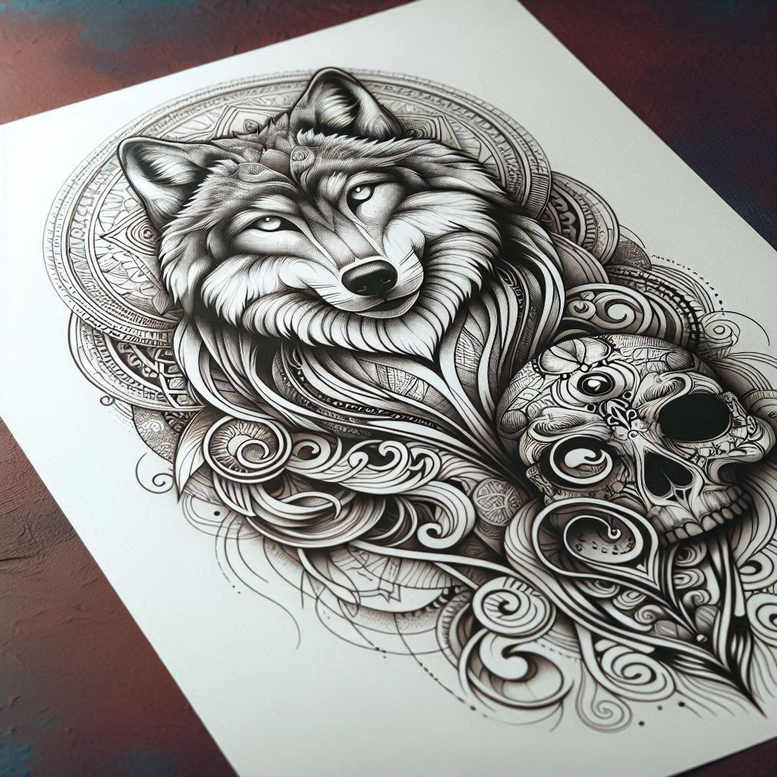 wolves tattoo design ideas Surrealism hyperreal moon howler for palm