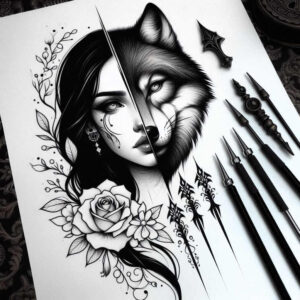 wolves tattoo design ideas layered color moonlit watcher stands for endurance