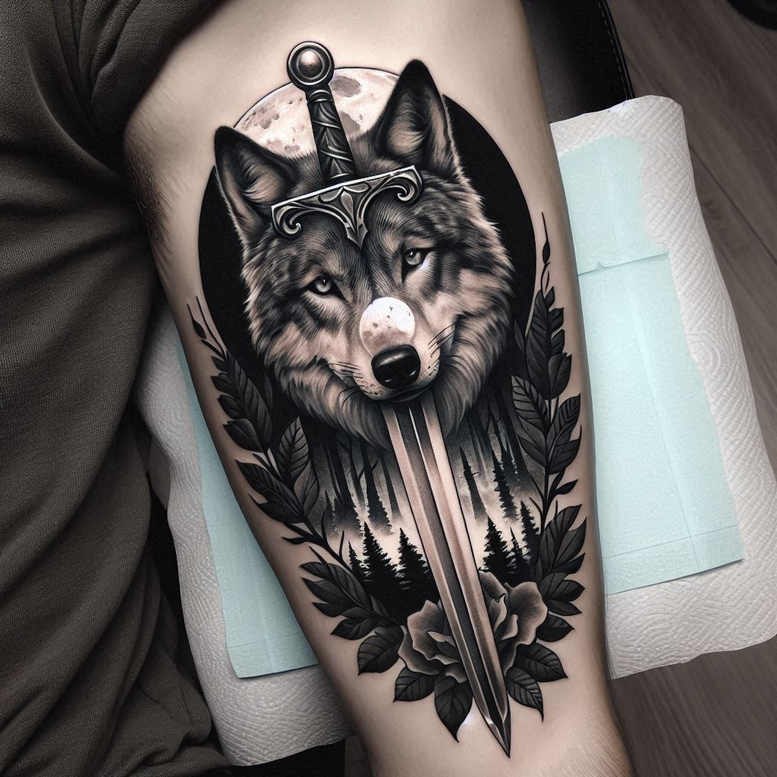 wolves tattoo design ideas Realim light and shadow play mystic path for upper arm