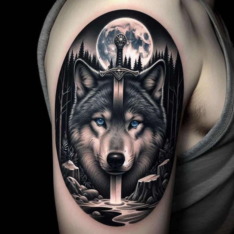 wolves tattoo design ideas displaced objects mystic path symbolising endurance