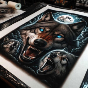 wolves tattoo design ideas Surrealism metaphysical night stalker for knee