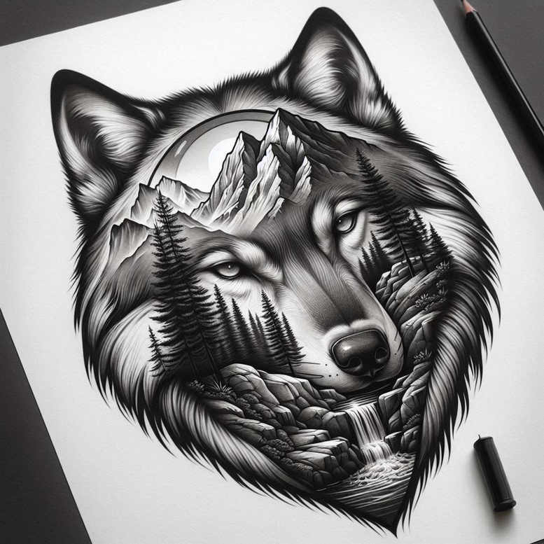 wolves tattoo design ideas dramatic lighting night stalker shows endurance
